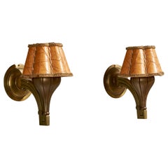 Danish Designer, Wall Lights, Bronze, Parchment, Denmark, 1930s