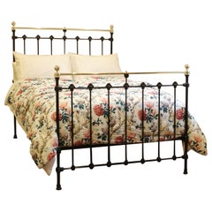 Double Cast Iron and Brass Victorian Antique Bed in Black, MD164