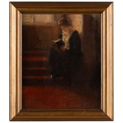 Original Ölgemälde auf Leinwand Interieur einer Leserin, signiert von Edvard Anders Saltof