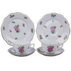 Herend Eton Breakfast Set for Two Teacups with Dessert Plates