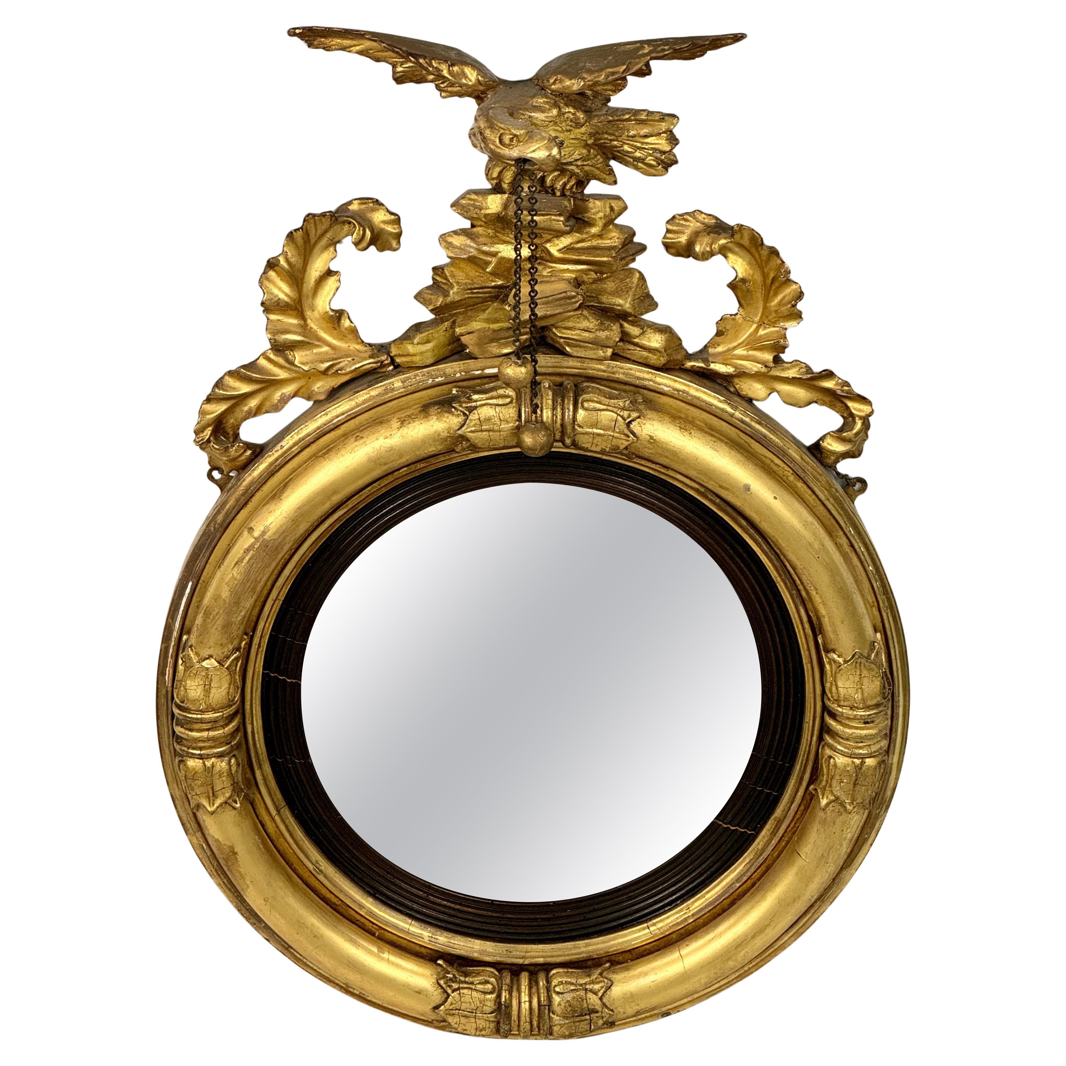Georgian Giltwood Convex Mirror with an Eagle