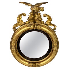 Antique Georgian Giltwood Convex Mirror with an Eagle