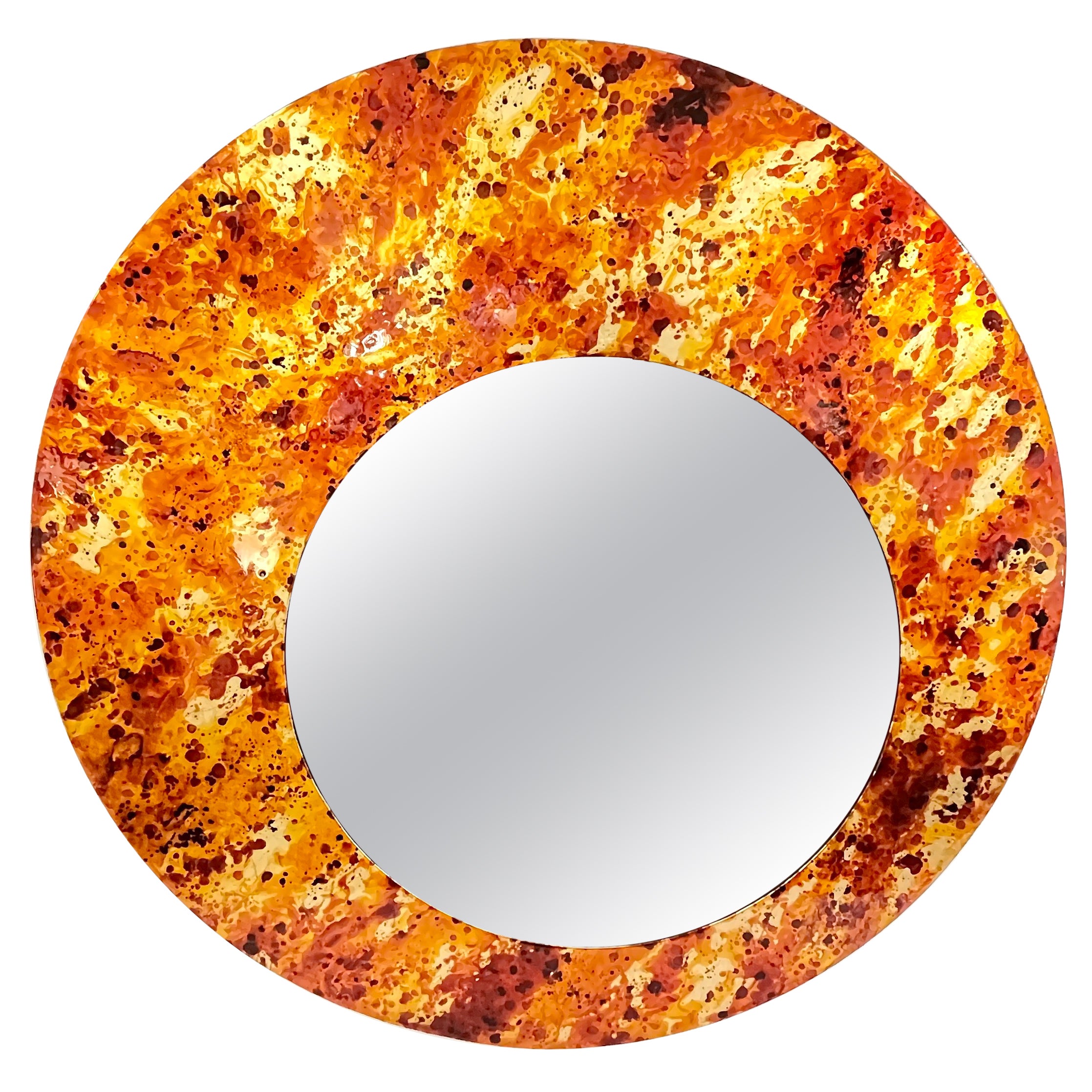 Contemporary Italian Postmodern Orange Copper Enamel Fiber Glass Round Mirror For Sale