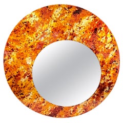 Contemporary Italian Postmodern Orange Copper Enamel Fiber Glass Round Mirror (Miroir rond en fibre de verre)