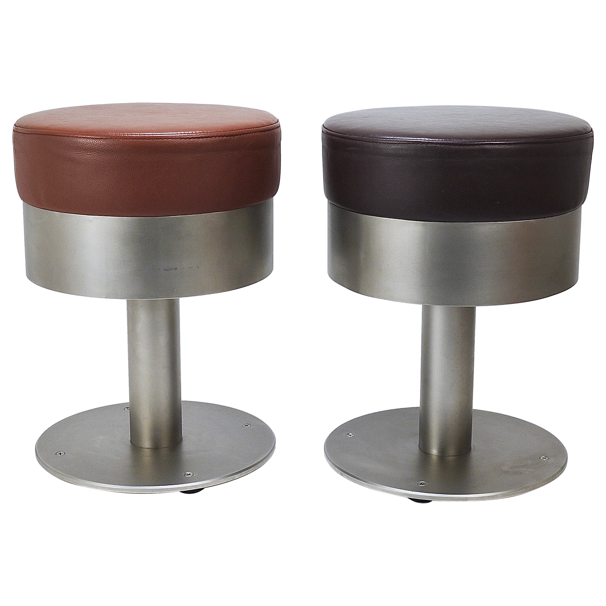 Two Postmodern Club Stools, Steel and Leather, Italy, 1980s For Sale at ...