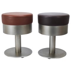 Two Postmodern Club Stools, Steel & Leather, Italy, 1980s