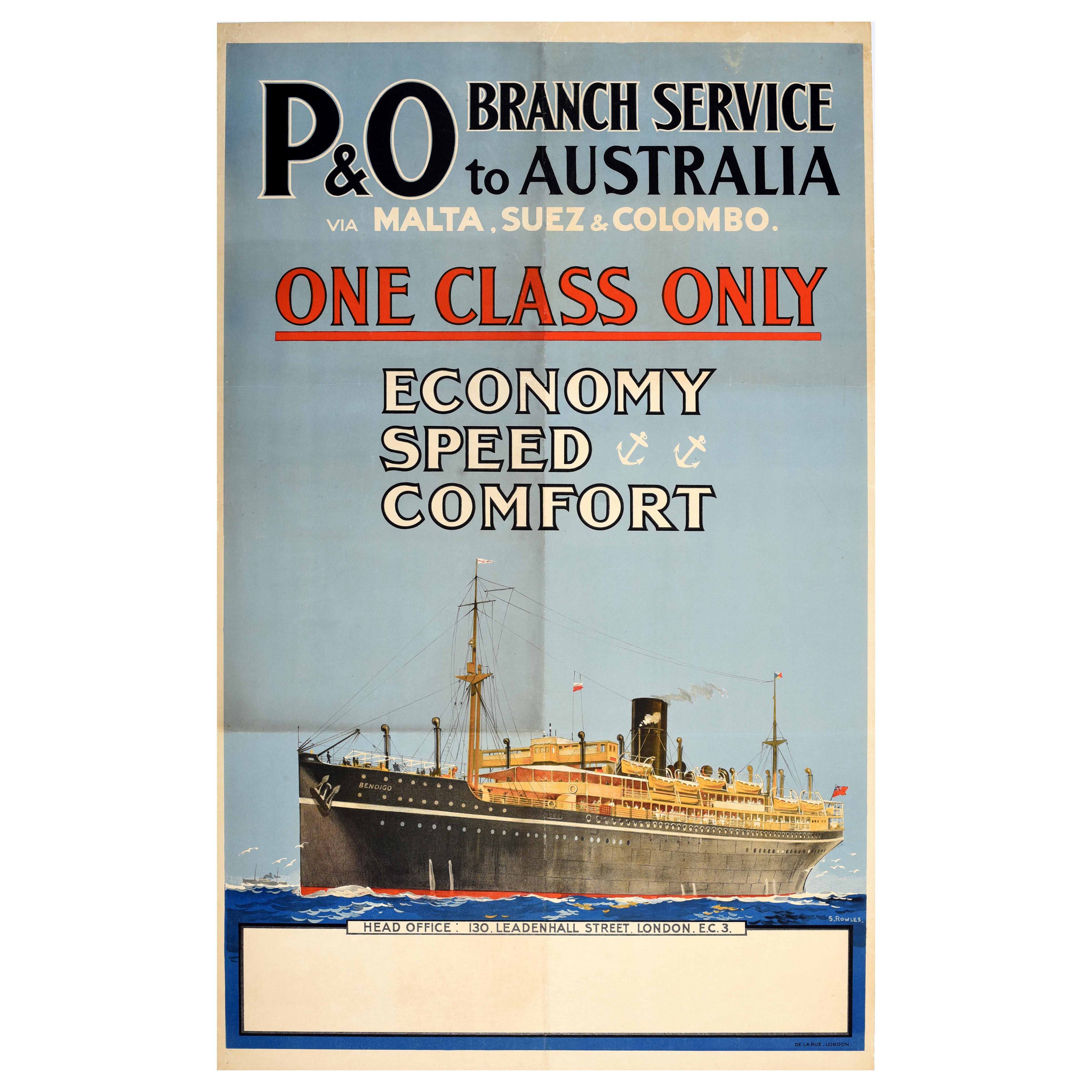 Poster originale d'epoca per crociere P & A Australia Economy Speed Comfort