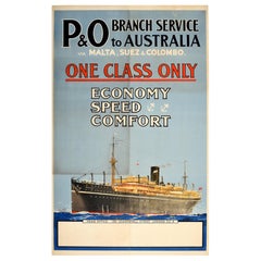 Poster originale d'epoca per crociere P & A Australia Economy Speed Comfort
