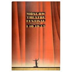 Poster di viaggio originale d'epoca Festival del Teatro di Mosca 1935 Intourist N Zhukov
