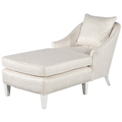 Chaise Lounge d'epoca restaurata in lino color crema