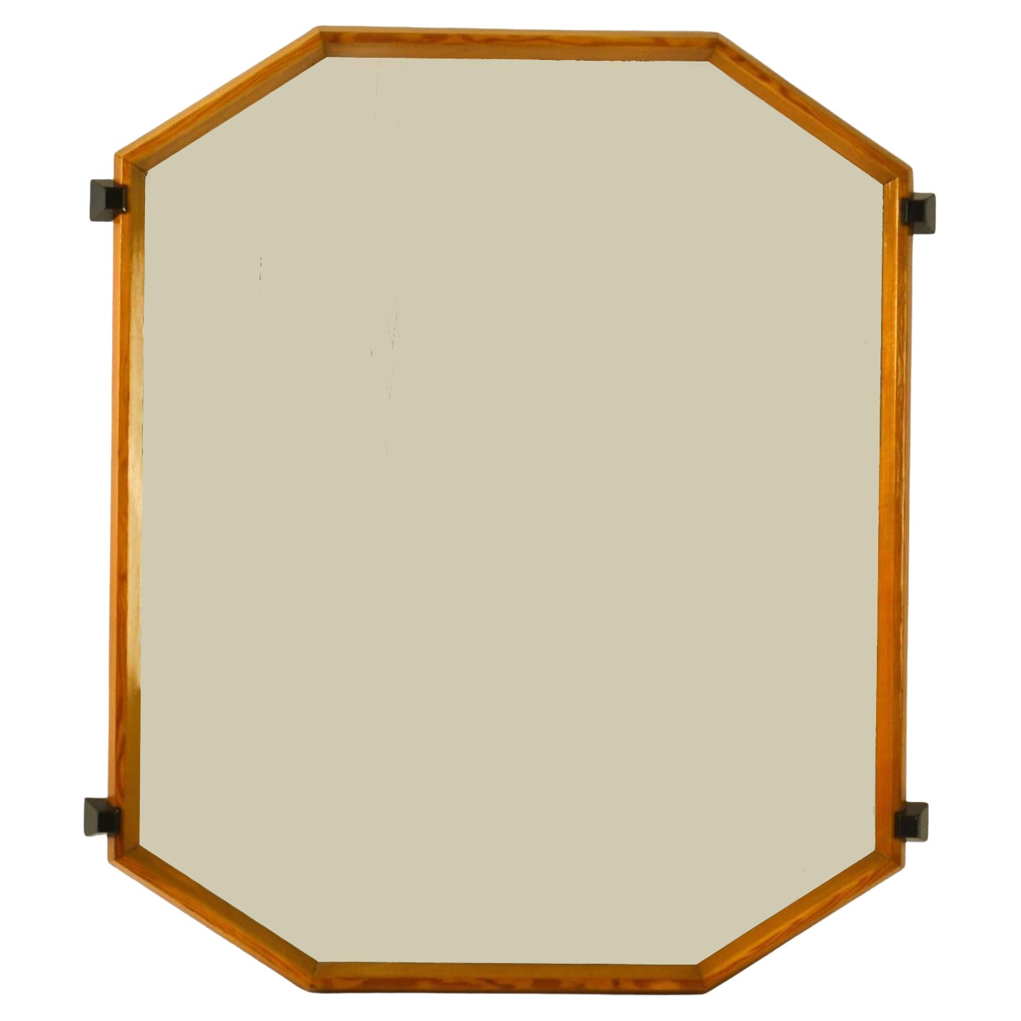 Large Octagonal Wooden Wall Mirror Italy 1960's
