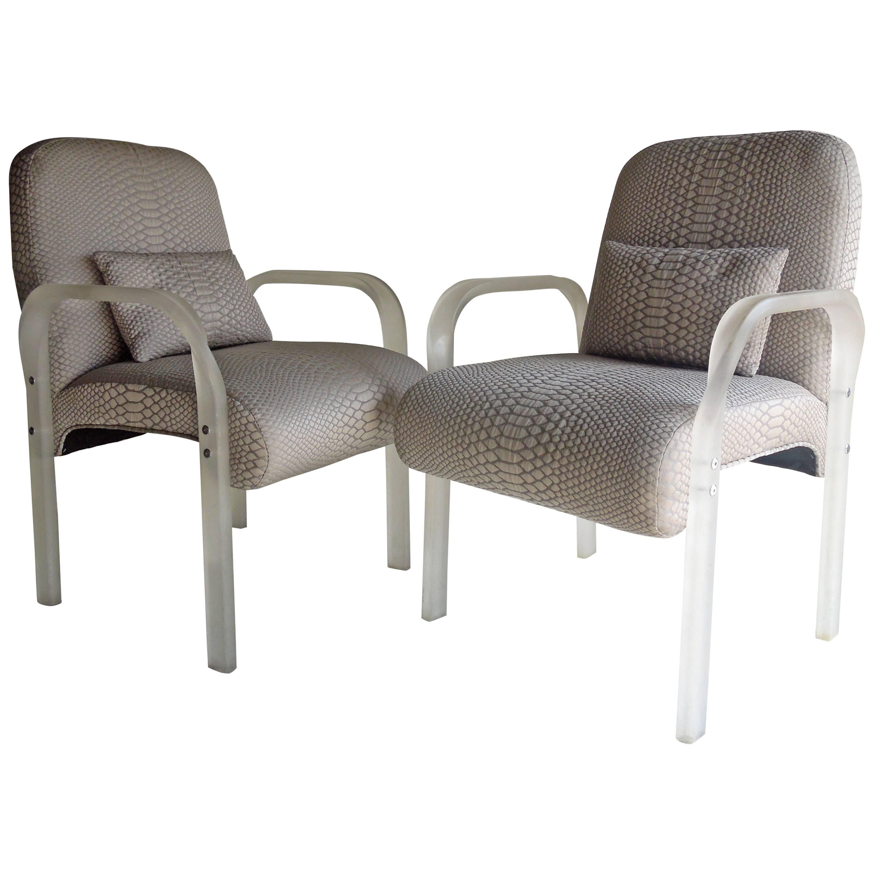 Pair of 70s Glam Vintage Modern Frosted Lucite Armchairs