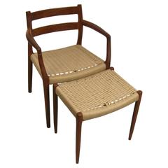 Danish Modern Teak J.L. Mollers Mobelfabrik Chair and Ottoman