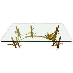 1960s Gilt Lotus Flower Brutalist Gold Leaf Coffee Table