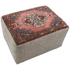 Large Ottoman in Vintage Persian Rug Upholstery