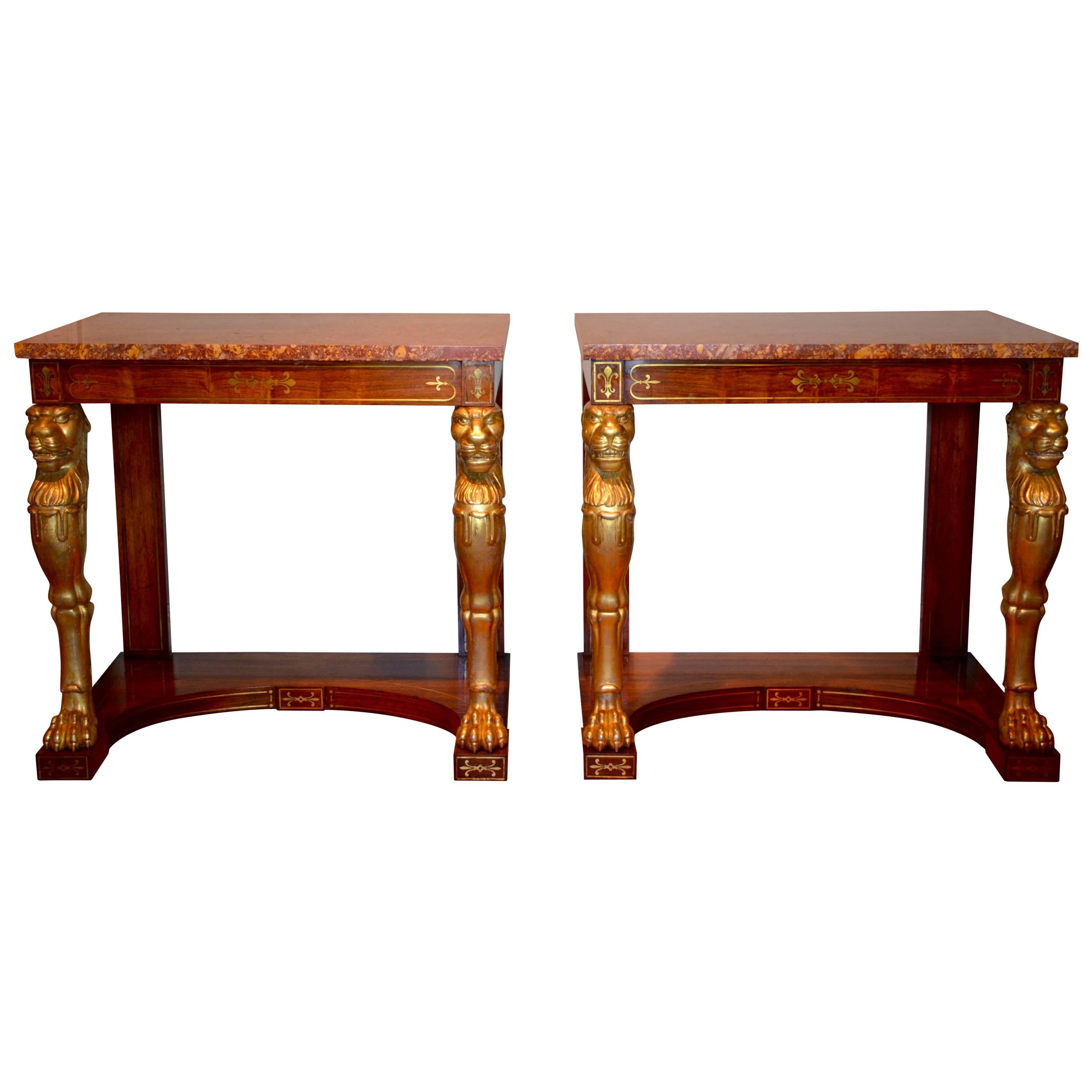 Fine Pair of Early 19th Century Marble-Top Side Tables