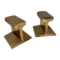 Pair of Heavy Brass I-Beam Bookends