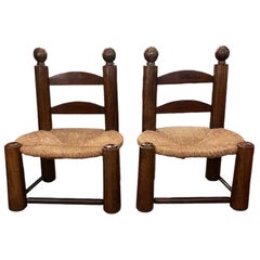 Vintage Pair of Low Fireplace Chairs by Charles Dudouyt, 1940s