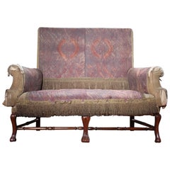 Divano per amanti con schienale alto della metà del XIX secolo Queen Anne Revival Batik Resist