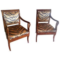 To Die for Pair of Biedermeier and Faux Leopard ArmChairs