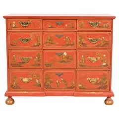 Baker Furniture Cómoda Hollywood Regency Chinoiserie Lacada Roja
