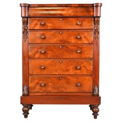 Antique Empire Flame Mahogany Highboy Chest of Drawers, Circa 1880s