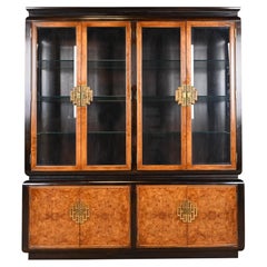 Century Furniture Hollywood Regency Chinoiserie Burl Wood Breakfront Bookcase