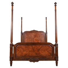 Henredon French Regency Louis XVI Carved Mahogany and Burl Wood Queen Size Bed