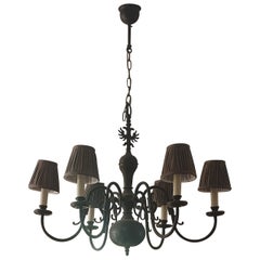 Large antique 6 Arm Dutch Brass Chandelier with Habsburg Eagle detail to stem