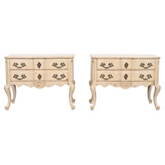 Baker Furniture French Provincial Louis XV Taupe Painted Commodes, Pair
