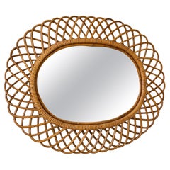 Mid-Century Oval Bamboo Wall Mirror Attributed To Franco Albini, 1960s