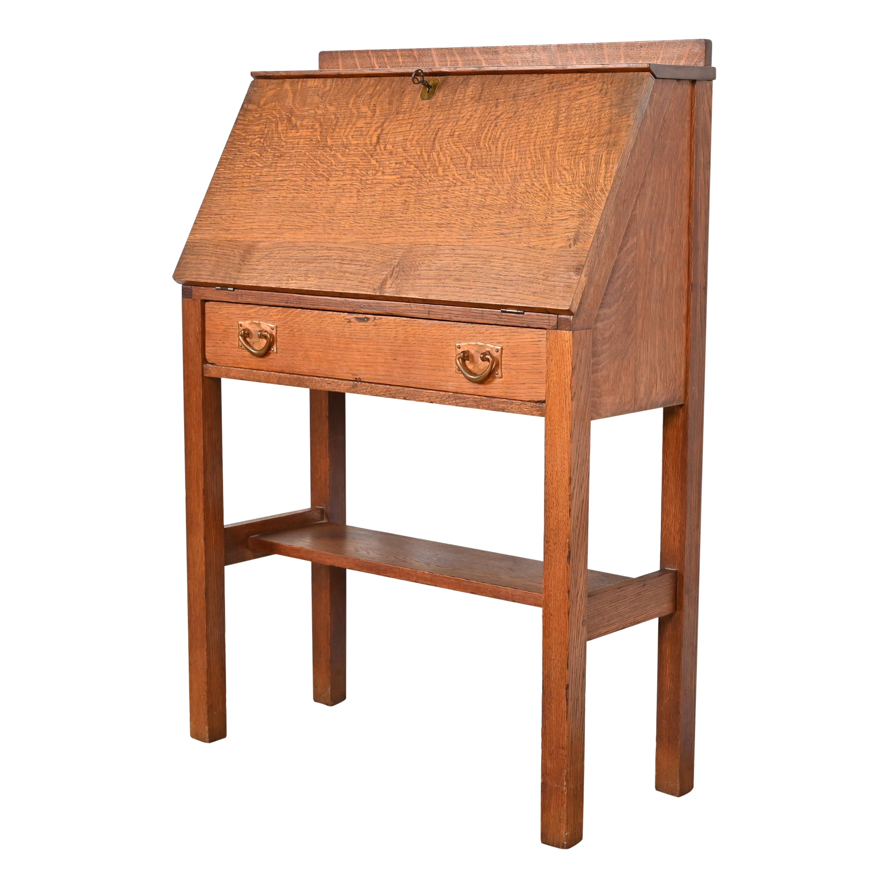 Gustav Stickley Antiker Missions-Sekretär-Schreibtisch aus Eiche im Arts and Crafts-Stil mit fallender Front im Angebot