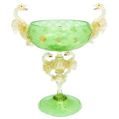 Salviati Murano Venetian Handblown Green and Gold Dragon Centerpiece