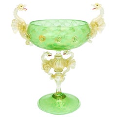 Antique Salviati Murano Venetian Handblown Green and Gold Dragon Centerpiece