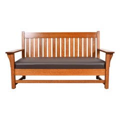 L. & J.G. Stickley Antique Mission Oak Arts & Crafts Open Arm Settee, Circa 1900