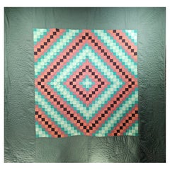 Antique Early 20th Century American Amish “Sunshine and Shadows” Hand Stitched Quilt