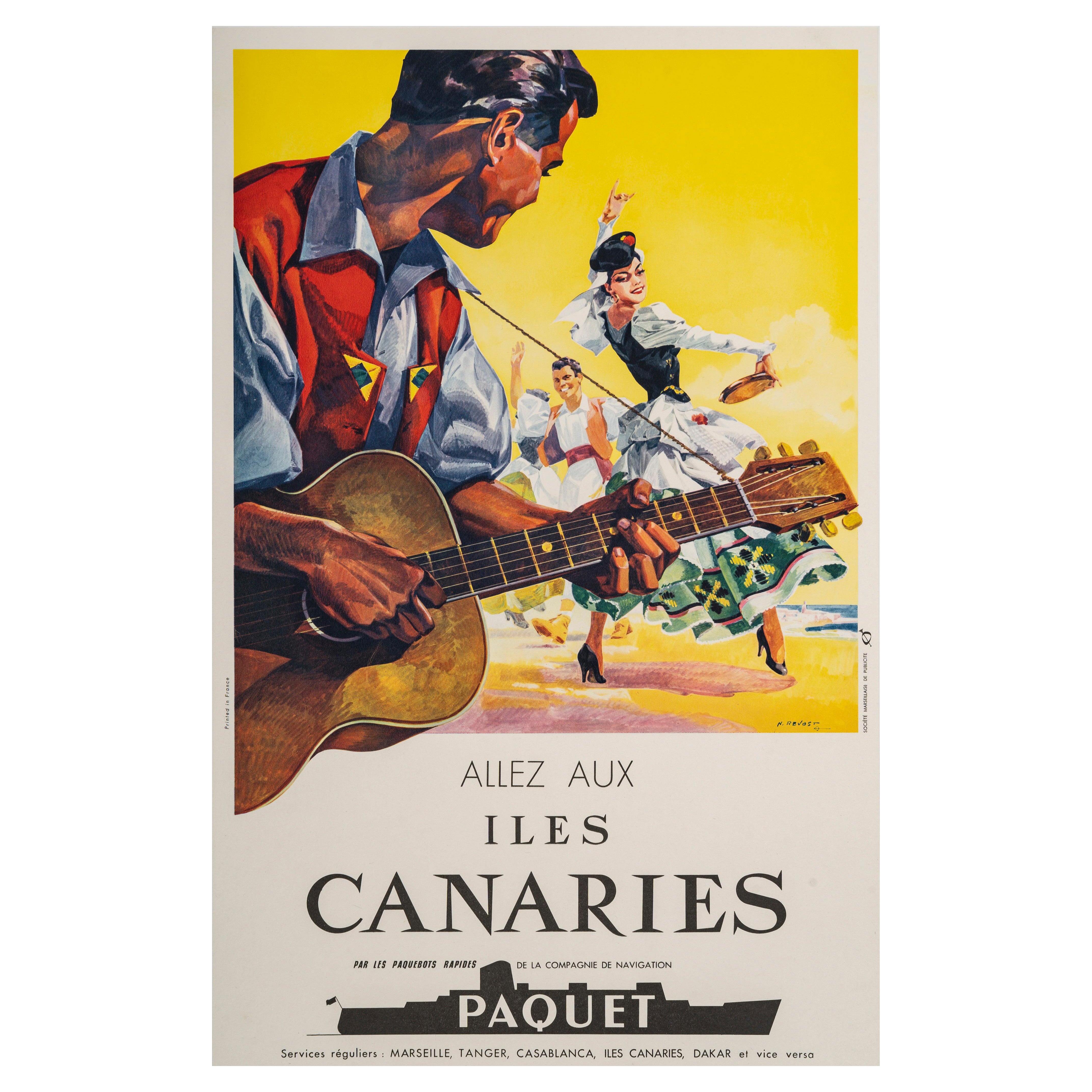 Affiche récolte d'origine, îles canariennes, lin de paquet, flamenco, 1950