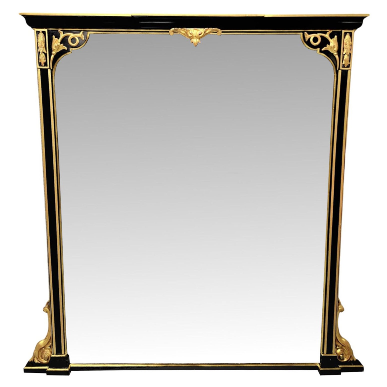Grand miroir de trumeau du 19e siècle, ébénisé et doré