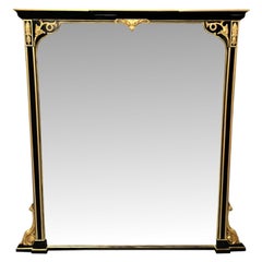 Antique 19th Century Large Ebonised and Gilded Overmantel Mirror