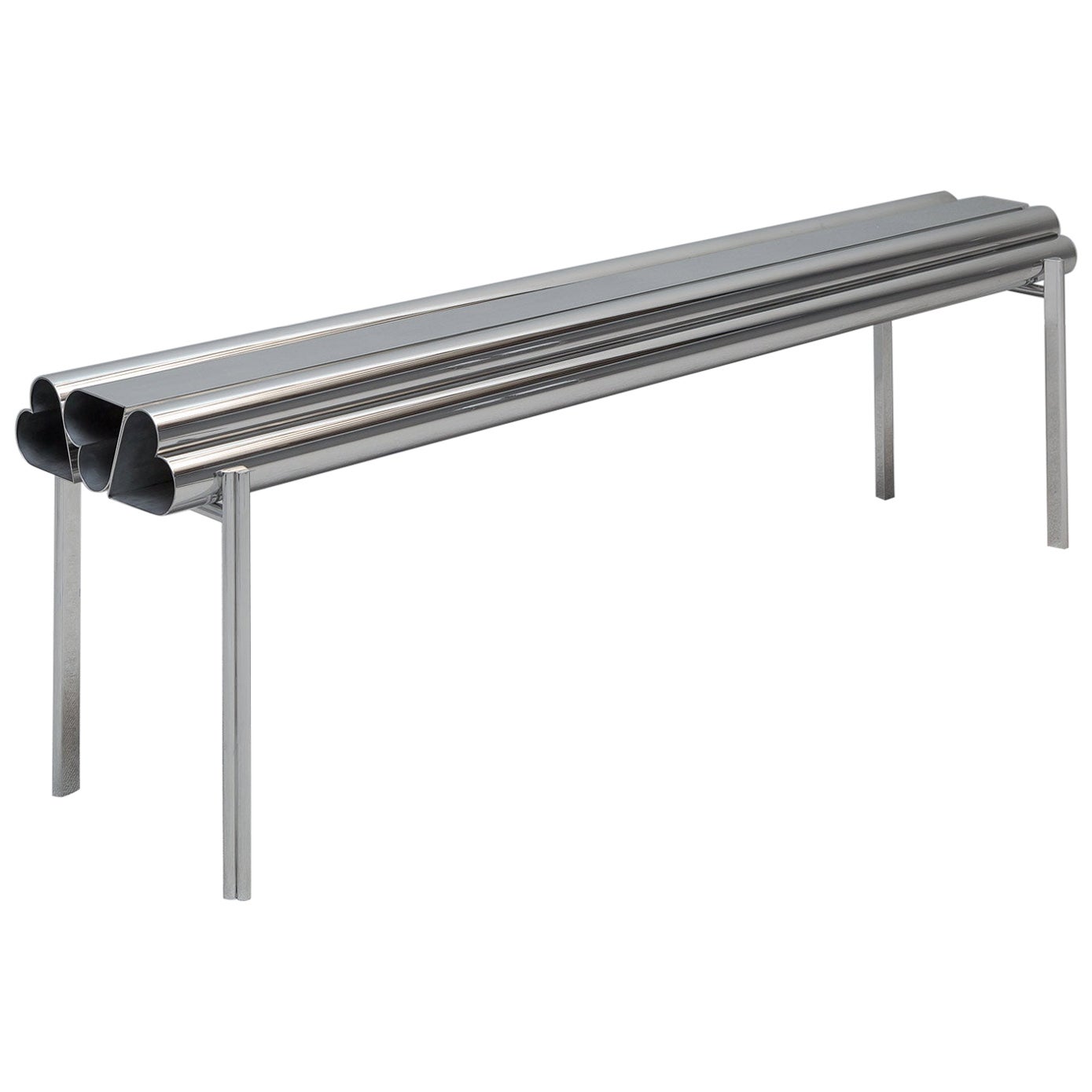 Extruded and polished aluminium bench "Love seat" by Deon Rubi. Argentina, 2024.