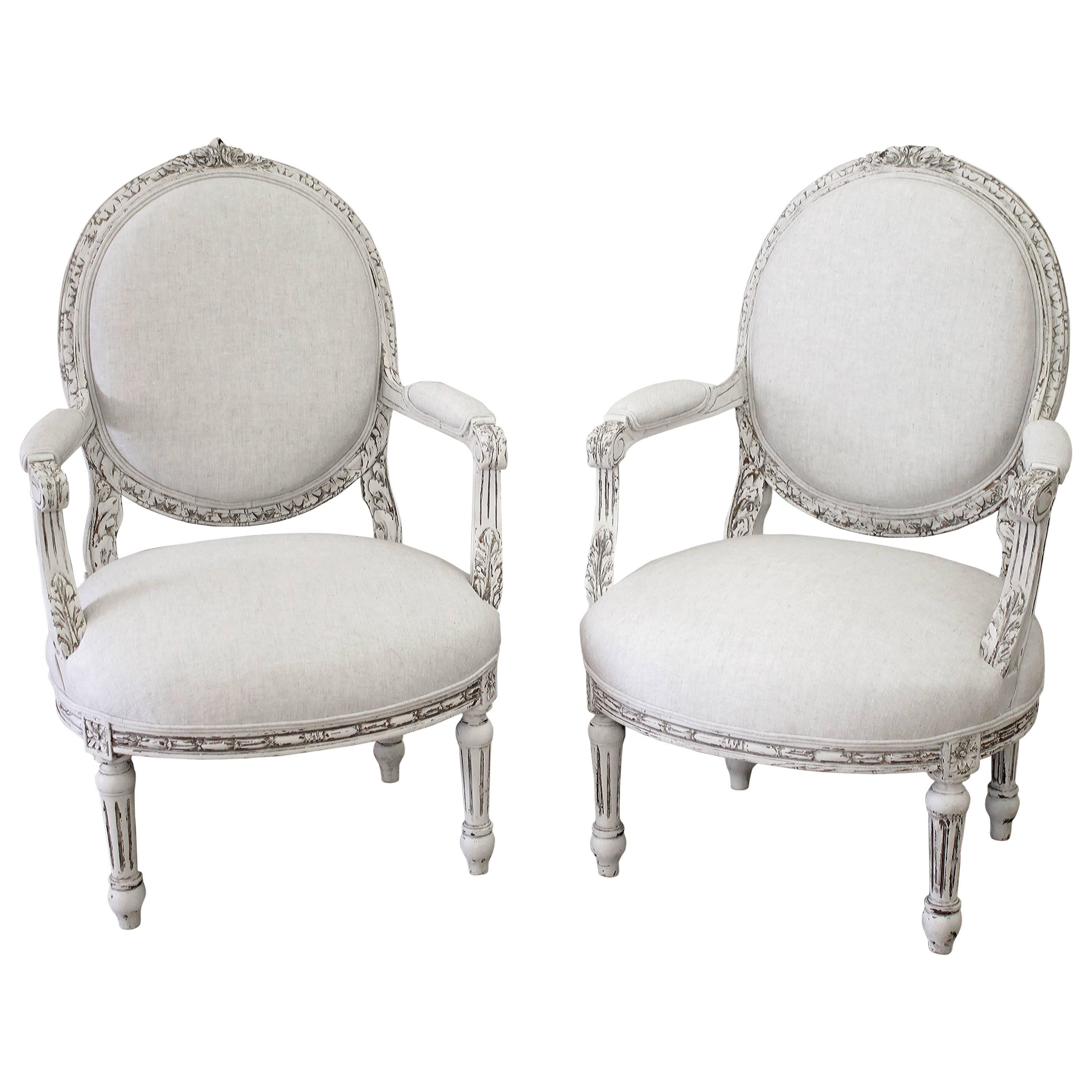 Pair of Painted French Louis XVI Style Fauteuils
