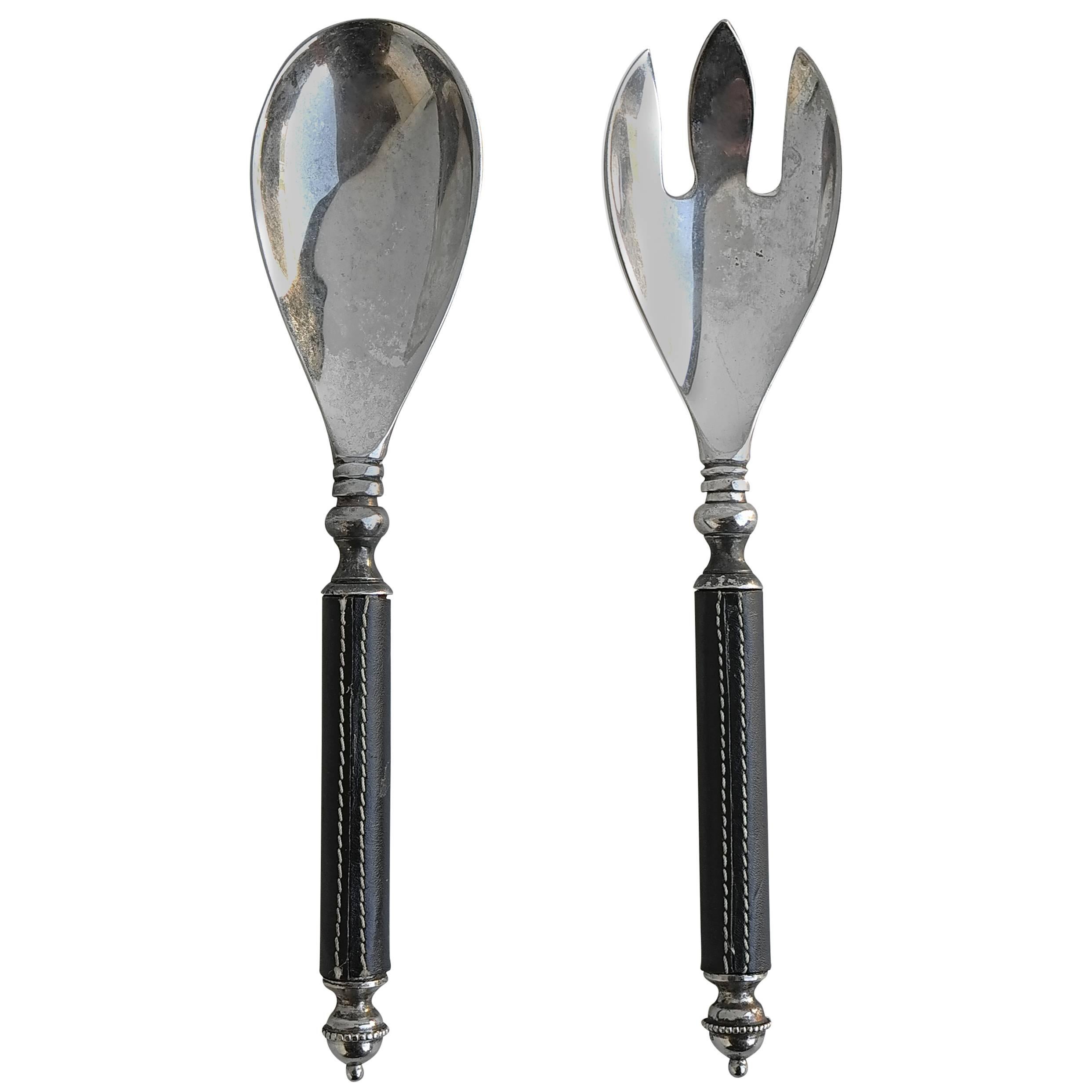 French Silverplated Couvert, Hand stiched Black leather, circa 1940s For  Sale at 1stDibs