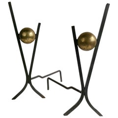 Modernist Brass and Iron Andirons by Donald Deskey