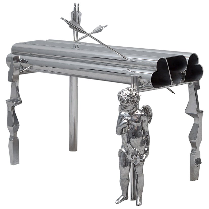 Polished and cast aluminium bench "Ok cupid" by Deon Rubi. Argentina, 2024.