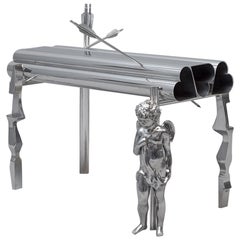 Polished and cast aluminium bench "Ok cupid" by Deon Rubi. Argentina, 2024.