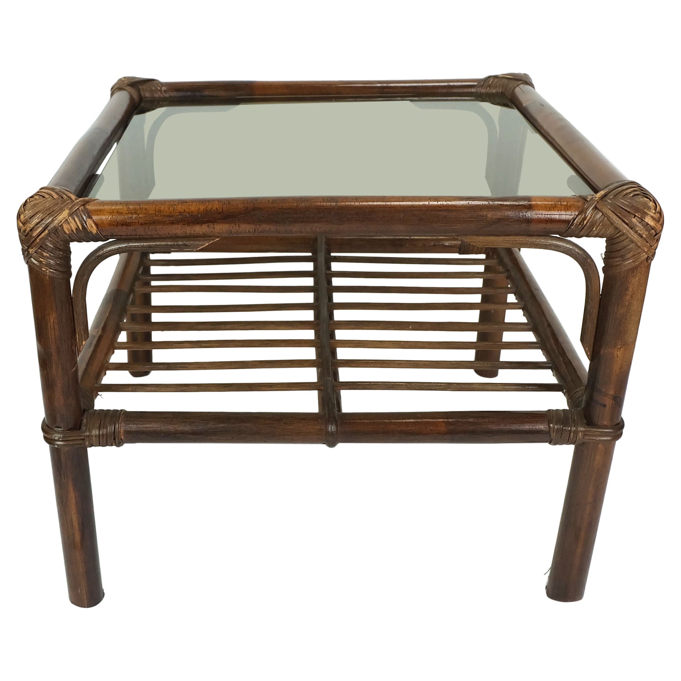 Nr. 1 von 2: Couchtisch aus Bambusgeflechtglas, Mitte des Jahrhunderts, 1970er Jahre, SIDE TABLE