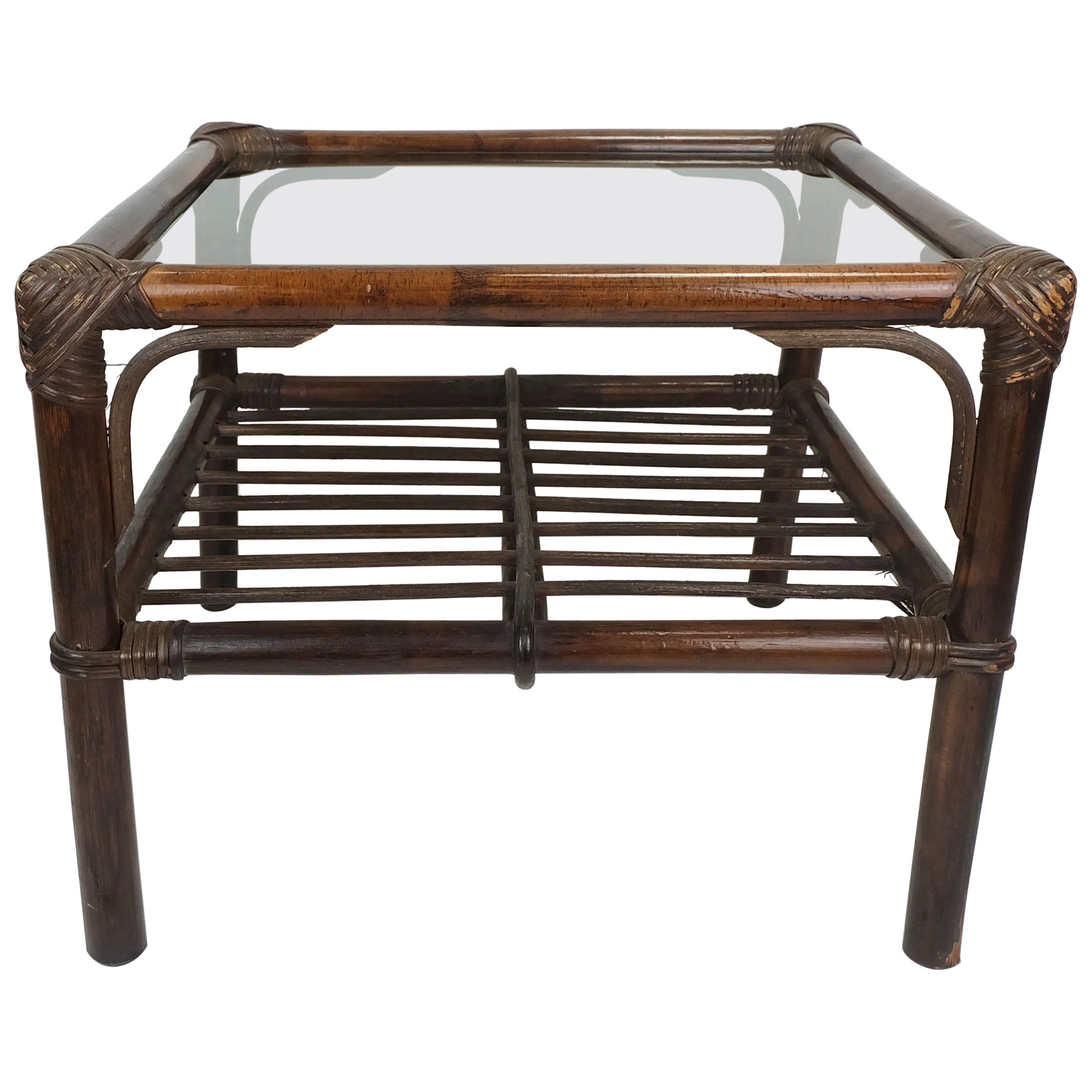 Nr. 2 von 2: Couchtisch aus Bambusgeflechtglas, Mitte des Jahrhunderts, 1970er Jahre, SIDE TABLE