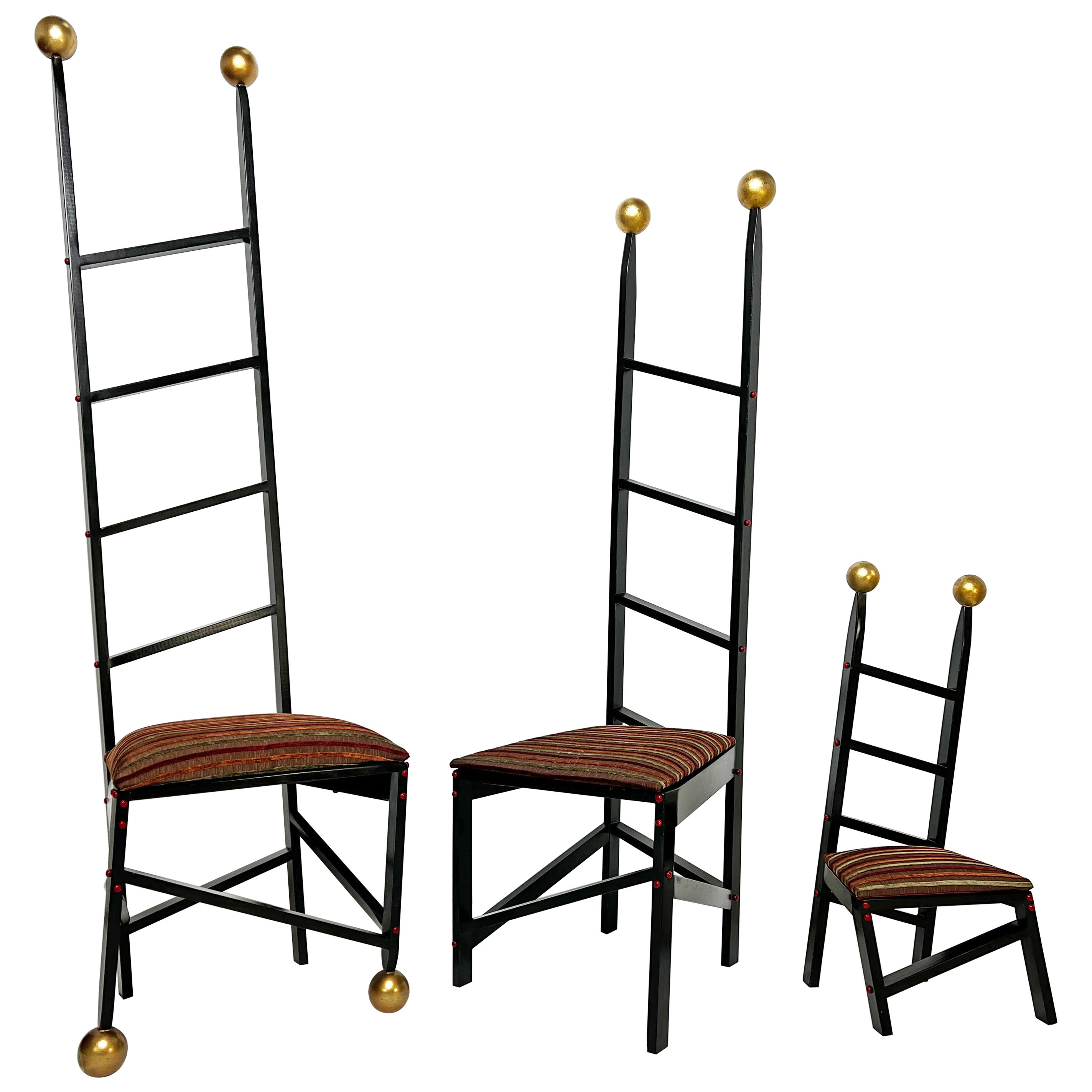 Set of Three Studio Craft Post Modern Chairs signed King, d. 1993 For Sale