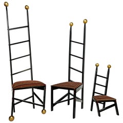 Set of Three Studio Craft Post Modern Chairs signed King, d. 1993
