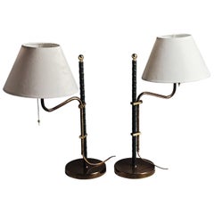 Schwedische Designer-Tischlampen aus Leder und Messing, Bergboms, 1960er Jahre